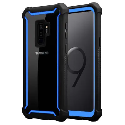 CADORABO Ohišje, združljiv s Samsungom v Blue Black-2-in-1 zaščitni pokrov s silikonskim robom TPU in akrilnim steklenim hrbtom