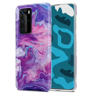 Cadorabo Case, združljiv s Huawei v vijolično roza marmorju št. 19 - Zaščitni pokrov iz silikona TPU z vzorcem mozaikom
