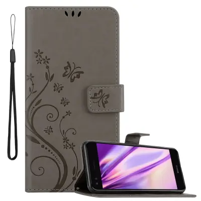 CADORABO Huawei Y6 PRO 2017 v klasična črna - ovitek v cvetličnem dizajnu z magnetnim zapiranjem, stoječo funkcijo in režami za kartice