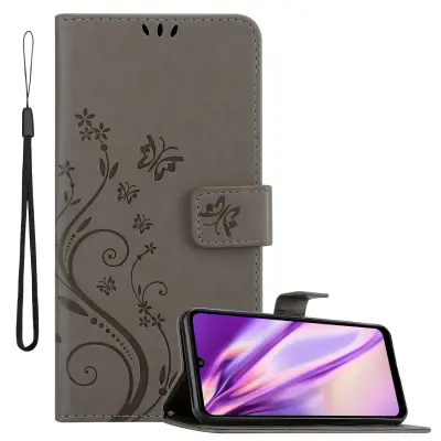 CADORABO Huawei Y6P v klasična črna - ovitek v cvetličnem dizajnu z magnetnim zapiranjem, stoječo funkcijo in režami za kartice
