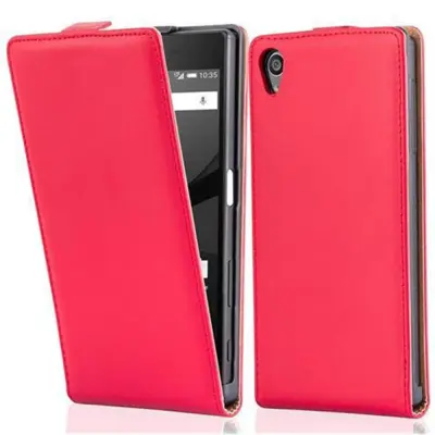 Cadorabo Ohišje, združljivo z Sony Xperia Z5 v čili rdeča - Zaščitni ovitek v obliki flipa iz gladkega umetnega usnja