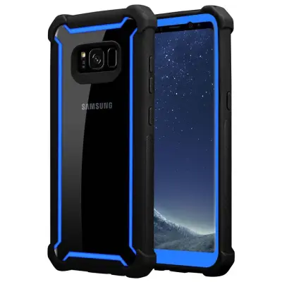 CADORABO Ohišje, združljiv s Samsungom v Blue Black-2-in-1 zaščitni pokrov s silikonskim robom TPU in akrilnim steklenim hrbtom