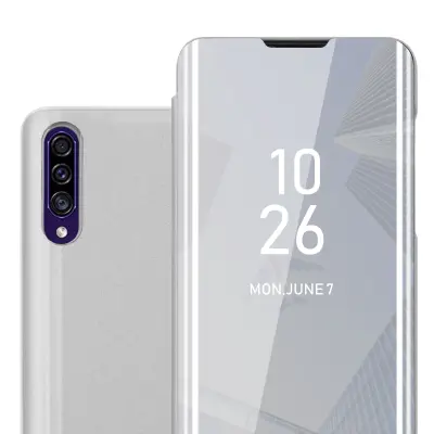 CADORABO Ohišje, združljiv s Samsungom v Agate Silver - Clear View Zrcalo Zaščitni pokrov s funkcijo stojala 360 stopinj zaščita