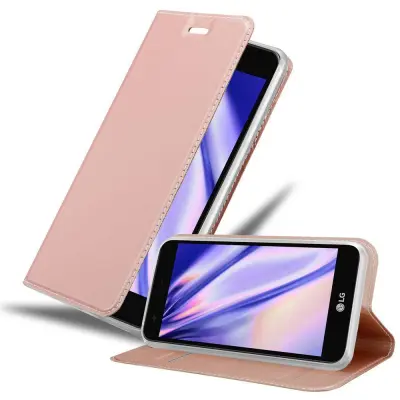 Cadorabo Ohišje, združljivo z LG K4 2017 v klasična rožnata zlata - Zaščitni ovitek z magnetnim zapiranjem, stoječo funkcijo in režo za kartice