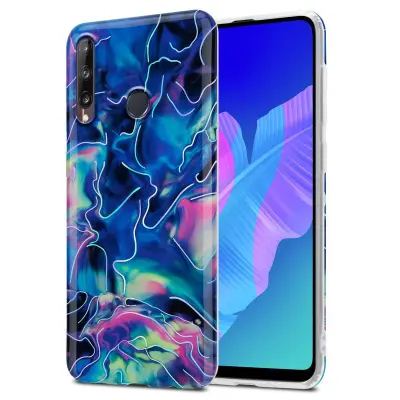 CADORABO CARE, združljiv s Huawei v modrem roza marmorju št. 17 - Zaščitni pokrov iz silikona TPU z vzorcem mozaika