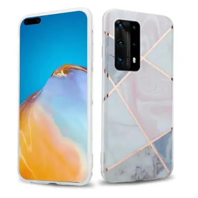 Cadorabo Case, združljiv s Huawei v roza belem zlatim marmorju št. 9 - Zaščitni pokrov iz silikona TPU z vzorcem mozaikom