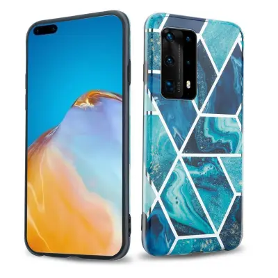 CADORABO primera, združljiv s Huawei v marmorju Blue Wave št. 13 - Zaščitni pokrov iz silikona TPU z vzorcem mozaika