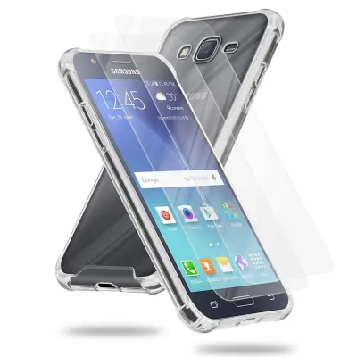 Cadorabo ohišje in 2x kaljeno zaščitno steklo za Samsung v prozornem - hibridnem zaščitnem pokrovu s silikonskim robom TPU in akrilnim steklom