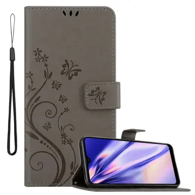 CADORABO Samsung Galaxy A21 v klasična črna - ovitek v cvetličnem dizajnu z magnetnim zapiranjem, stoječo funkcijo in režami za kartice