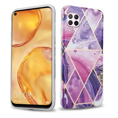 Cadorabo Case, združljiv s Huawei v vijolični valovni marmor št. 14 - Zaščitni pokrov iz silikona TPU z vzorcem mozaika