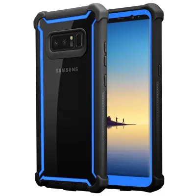 CADORABO Ohišje, združljiv s Samsungom v Blue Black-2-in-1 zaščitni pokrov s silikonskim robom TPU in akrilnim steklenim hrbtom