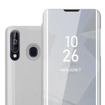 CADORABO Ohišje, združljiv s Samsungom v Agate Silver - Clear View Zrcalo Zaščitni pokrov s funkcijo stojala 360 stopinj zaščita