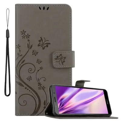 CADORABO Huawei Y5 PRIME 2018/Y5 2018 v klasična črna - ovitek v cvetličnem dizajnu z magnetnim zapiranjem, stoječo funkcijo in režami za kartice