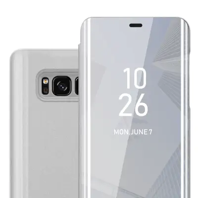 CADORABO Ohišje, združljiv s Samsungom v Agate Silver - Clear View Zrcalo Zaščitni pokrov s funkcijo stojala 360 stopinj zaščita