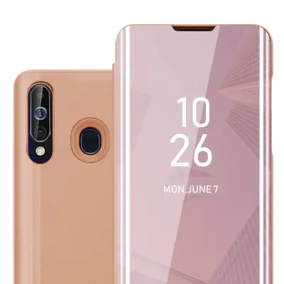 CADORABO CARE, združljiv s Samsungom v Kunzit Pink - prozorno za zaščito z ogledalom z zrcalo z funkcijo stojala 360 stopinj zaščita