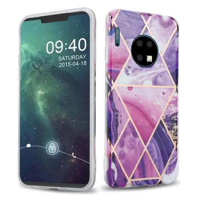 Cadorabo Case, združljiv s Huawei v vijolični valovni marmor št. 14 - Zaščitni pokrov iz silikona TPU z vzorcem mozaika