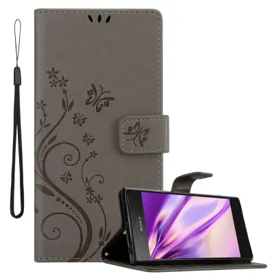 CADORABO Sony Xperia XZ1 v klasična črna - ovitek v cvetličnem dizajnu z magnetnim zapiranjem, stoječo funkcijo in režami za kartice