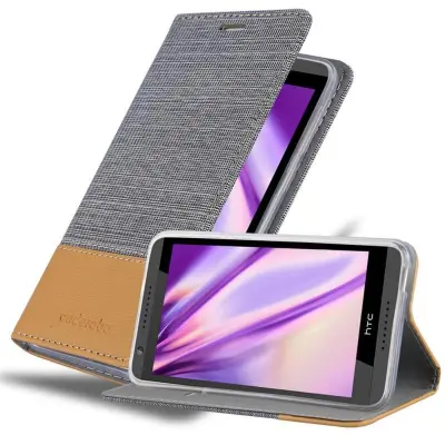 CADORABO Ohišje, združljiv s HTC v svetlo sivo rjavi barvi - zaščitni pokrov z magnetnim zapiranjem, stoječo funkcijo in režo za kartico