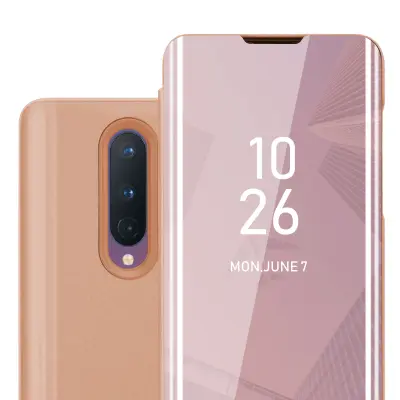 CADORABO CASE, združljiv z OnePlus v Kunzit Pink - Clear View Zrcalni zaščitni pokrov s funkcijo stojala 360 stopinj zaščita
