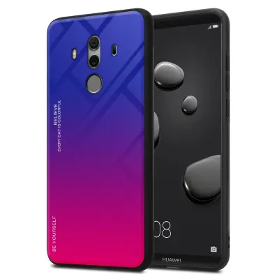 CADORABO Ohišje, združljiv s Huawei v vijolični - rdeči - dvobarvni zaščitni pokrov iz silikona TPU in hrbta iz kaljenega stekla