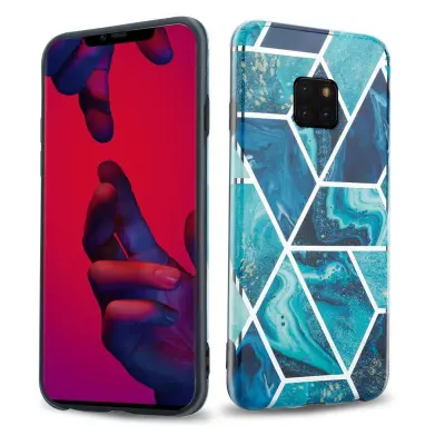 CADORABO primera, združljiv s Huawei v marmorju Blue Wave št. 13 - Zaščitni pokrov iz silikona TPU z vzorcem mozaika