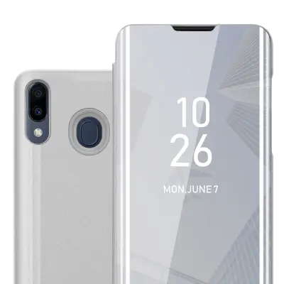 CADORABO Ohišje, združljiv s Samsungom v Agate Silver - Clear View Zrcalo Zaščitni pokrov s funkcijo stojala 360 stopinj zaščita