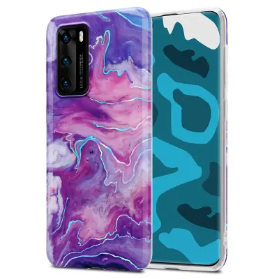 Cadorabo Case, združljiv s Huawei v vijolično roza marmorju št. 19 - Zaščitni pokrov iz silikona TPU z vzorcem mozaikom