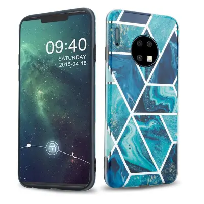 CADORABO primera, združljiv s Huawei v marmorju Blue Wave št. 13 - Zaščitni pokrov iz silikona TPU z vzorcem mozaika