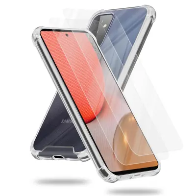 Cadorabo ohišje in 2x kaljeno zaščitno steklo za Samsung v prozornem - hibridnem zaščitnem pokrovu s silikonskim robom TPU in akrilnim steklom