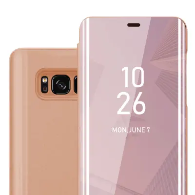 CADORABO CARE, združljiv s Samsungom v Kunzit Pink - prozorno za zaščito z ogledalom z zrcalo z funkcijo stojala 360 stopinj zaščita