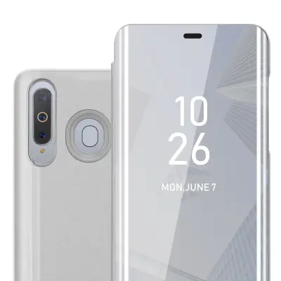 CADORABO Ohišje, združljiv s Samsungom v Agate Silver - Clear View Zrcalo Zaščitni pokrov s funkcijo stojala 360 stopinj zaščita