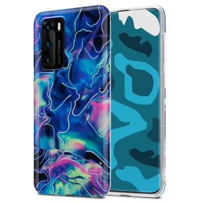 CADORABO CARE, združljiv s Huawei v modrem roza marmorju št. 17 - Zaščitni pokrov iz silikona TPU z vzorcem mozaika