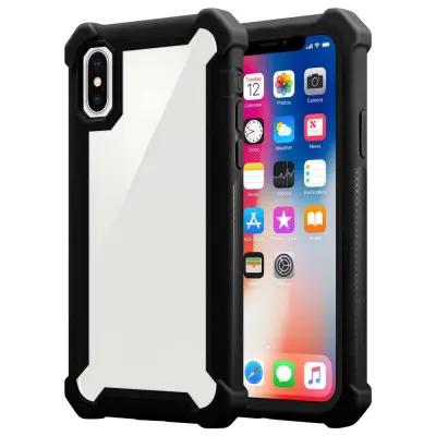CADORABO Ohišje, združljiv z Apple v Alder Black-2-in-1 zaščitni pokrov s silikonskim robom TPU in akrilnim steklenim hrbtom