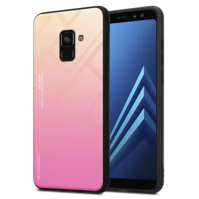 CADORABO Ohišje, združljiv s Samsungom v rumeni - roza - dvobarvni zaščitni pokrov iz silikona TPU in hrbta iz kaljenega stekla