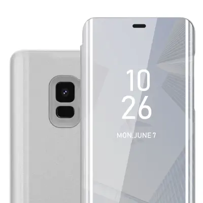 CADORABO Ohišje, združljiv s Samsungom v Agate Silver - Clear View Zrcalo Zaščitni pokrov s funkcijo stojala 360 stopinj zaščita
