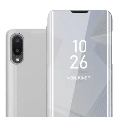 CADORABO Ohišje, združljiv s Samsungom v Agate Silver - Clear View Zrcalo Zaščitni pokrov s funkcijo stojala 360 stopinj zaščita