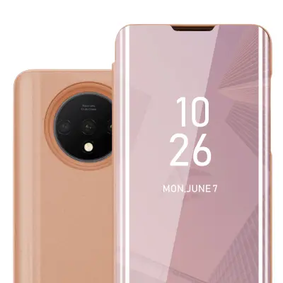 CADORABO CASE, združljiv z OnePlus v Kunzit Pink - Clear View Zrcalni zaščitni pokrov s funkcijo stojala 360 stopinj zaščita