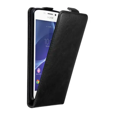 Cadorabo Ohišje, združljivo z Sony Xperia M2 / M2 AQUA v nočna črna - Zaščitni ovitek v obliki flipa z magnetnim zapiranjem