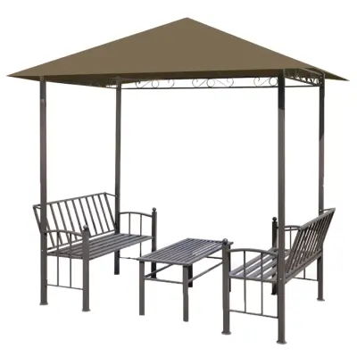 vidaXL Vrtni paviljon z mizo in klopmi 2,5x1,5x2,4 m taupe 180 g/m²