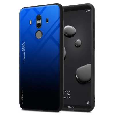 CADORABO Ohišje, združljiv s Huawei v modri barvi - črni - dvobarvni zaščitni pokrov iz silikona TPU in hrbta iz kaljenega stekla