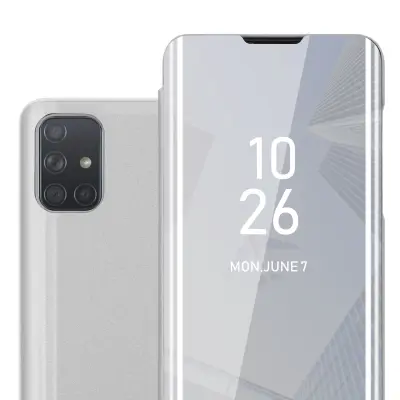 CADORABO Ohišje, združljiv s Samsungom v Agate Silver - Clear View Zrcalo Zaščitni pokrov s funkcijo stojala 360 stopinj zaščita