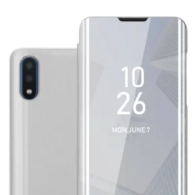 CADORABO Ohišje, združljiv s Samsungom v Agate Silver - Clear View Zrcalo Zaščitni pokrov s funkcijo stojala 360 stopinj zaščita