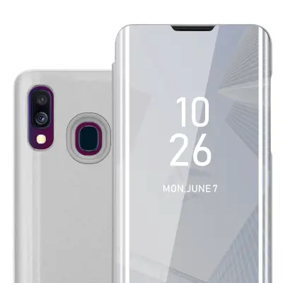 CADORABO Ohišje, združljiv s Samsungom v Agate Silver - Clear View Zrcalo Zaščitni pokrov s funkcijo stojala 360 stopinj zaščita