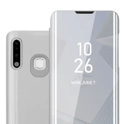 CADORABO Ohišje, združljiv s Samsungom v Agate Silver - Clear View Zrcalo Zaščitni pokrov s funkcijo stojala 360 stopinj zaščita
