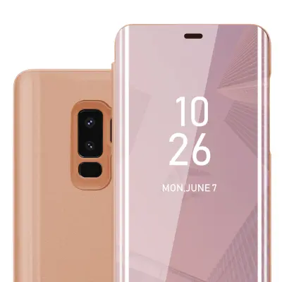 CADORABO CARE, združljiv s Samsungom v Kunzit Pink - prozorno za zaščito z ogledalom z zrcalo z funkcijo stojala 360 stopinj zaščita