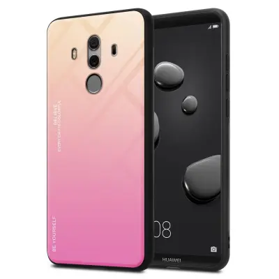 CADORABO Ohišje, združljiv s Huawei v rumeni - roza - dvobarvni zaščitni pokrov iz silikona TPU in hrbta iz kaljenega stekla