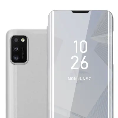 CADORABO Ohišje, združljiv s Samsungom v Agate Silver - Clear View Zrcalo Zaščitni pokrov s funkcijo stojala 360 stopinj zaščita