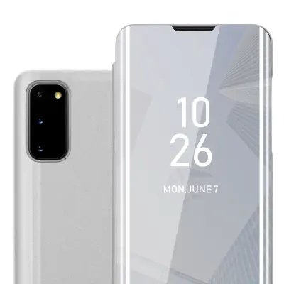 CADORABO Ohišje, združljiv s Samsungom v Agate Silver - Clear View Zrcalo Zaščitni pokrov s funkcijo stojala 360 stopinj zaščita
