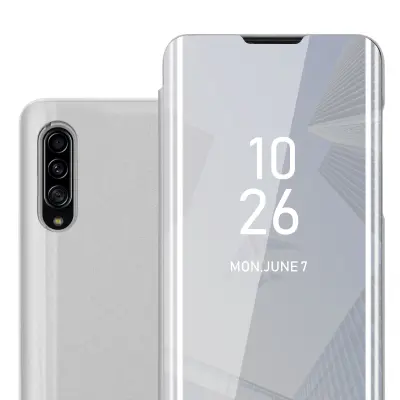 CADORABO Ohišje, združljiv s Samsungom v Agate Silver - Clear View Zrcalo Zaščitni pokrov s funkcijo stojala 360 stopinj zaščita