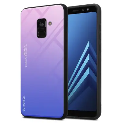 CADORABO Ohišje, združljiv s Samsungom v roza - modri - dvobarvni zaščitni pokrov iz silikona TPU in hrbta iz kaljenega stekla
